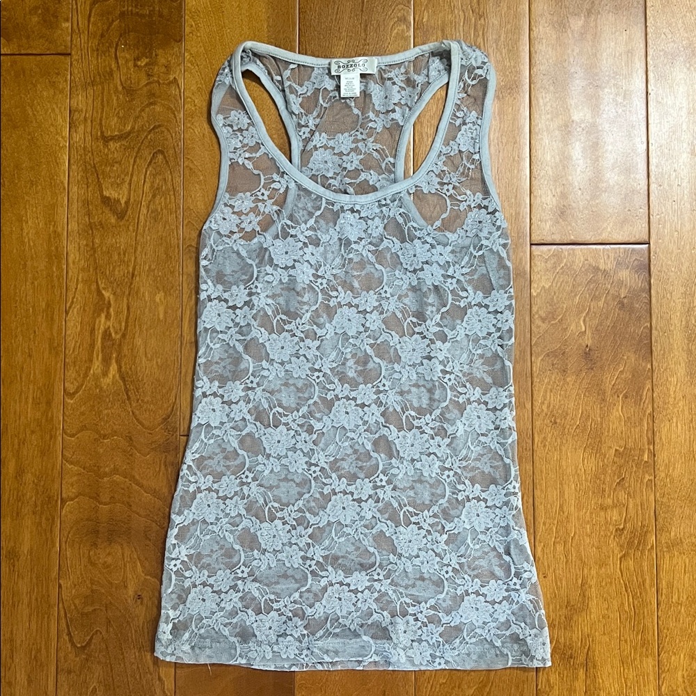 Bozzolo Y2K Lace Racer Back Tank Top M Gray Fairy Whimsigoth Festival Grunge
